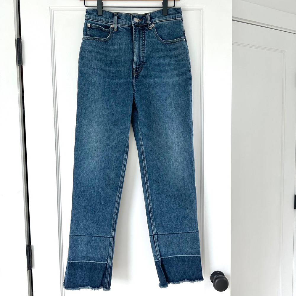 Everlane The Way High Jean Abyss Straight Leg Frayed Hem‎ Denim Blue Women's  27